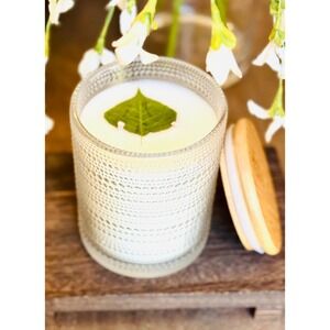 Organic Hand poured Candle Textured Glass Jar with Wood Lid Home Decor‎